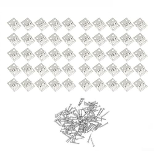 Kleine Mini-Scharniere, 50 Stück Mini-Scharniere aus reinem Kupfer, Vintage-Messing-Scharnier, verwendet für DIY-Schmuckkästchen aus Holz, Puppenhäuser, Werkzeugkasten (Silber)