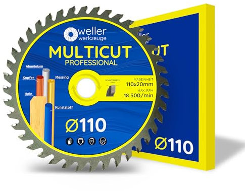 WELLERWERKZEUGE | Profi MULTICUT Sägeblatt Kreissägeblatt 110x20mm 40 Zähne für Aluminium Kupfer Holz Ne Metalle Trennscheibe