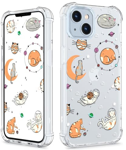 COBATREE for iPhone 15 Phone Case, Clear with Cute Cat Pattern Bumper Protective Shockproof Soft Cover Case for iPhone 15 6.1”-Cute Cat