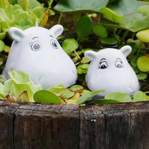 Storm's Gartenzaubereien Decoración flotante de cerámica hippos para mini estanques e interiores, figuras de animales realistas, decoración de estanque, figura de jardín