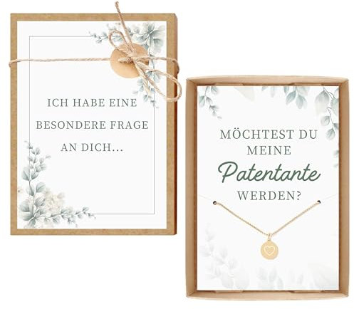TIMANDO Damen Patentante fragen: Möchtest du meine Patentante werden? – Geschenkbox mit Kette & Karte (goldfarben)