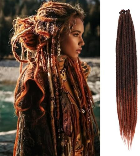 Dreadlock Extensions 24 Inch Synthetic Hippie Single Ended Dreads 10 Strands Ginger 0.6 cm Width Loc Extensions Reggae Style Crochet Hair for Women(1B/350, SE 10 Strands)