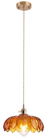 NICRX 25 cm industrielle Vintage-Pendelleuchte, Glas-Lotus-Lampenschirm, Pendelleuchte, Kronleuchter, E27, Messing-Finish, Decken-Hängelampe (Orange)