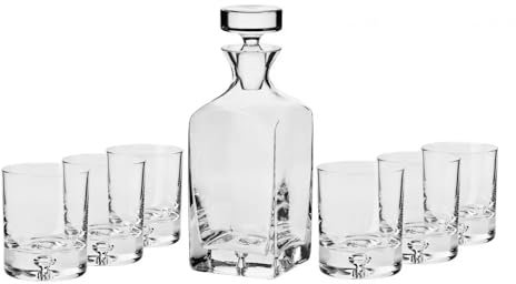 KROSNO Legend Whisky Set | Set von 7 | 750 ML Karaffe, 6 x 250 ML Whiskygläser | Handgefertigt | Crystalline Glas | Bleifreies Glas | Kratzfest | Handwäsche | Perfekt für Zuhause und Restaurants
