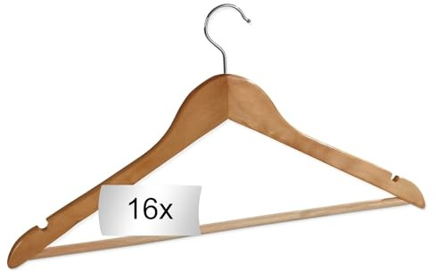 Kleiderbügel 16er Set - Braun - Holz - mit Rockkerbe & Hosensteg - Hosenbügel Wäschebügel