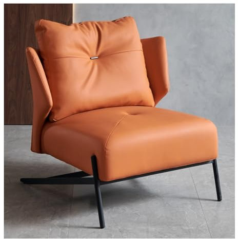 XUEMML Moderne Sessel Büro Wartezimmer Stühle,PU-Leder-Akzent-Stuhl Mit Extra-dick Gepolsterter Rückenlehne Und Sitzkissen Sofa-Stühle Für Wohnzimmer-Schlafzimmer, Metall-Rahmen(Orange)