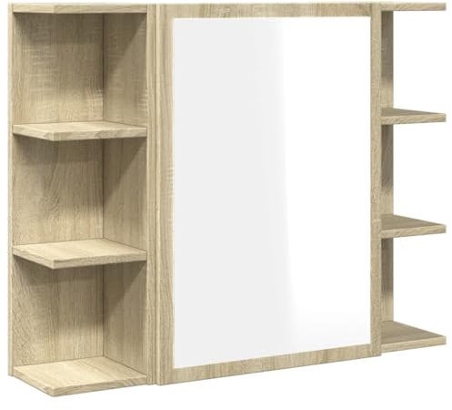 vidaXL Bad Spiegelschrank, Badspiegel mit Stauraum, Hängeschrank für Badezimmer, Badschrank Wandschrank, Sonoma-Eiche Holzwerkstoff