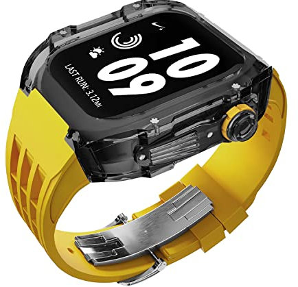 MGTCAR Estuche de modificación de reloj transparente de lujo, para Apple Watch de 44 mm, 45 mm, kit de modificación de bricolaje + correa de goma, para Apple Watch Band 45/44 mm SE 8 7 6 5 4 SE, For