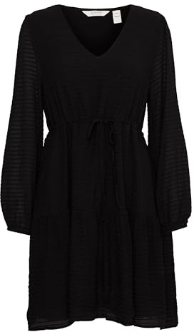b.young BYHelia Damen Kleid Cocktailkleid Freizeitkleid Knielang mit Bindegürtel V-Ausschnitt Regular fit, Größe:38, Farbe:Black (200451)