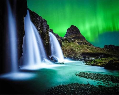 Tzxztt Wasserfälle Nordlichter Hohe Berge Bäche Moderne 3D Tapete Geprägte Seide Neutrale Töne Material Ideal Für Wohnzimmer Schlafzimmer-400cm×280cm