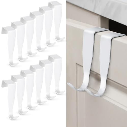 Grevosea 12 Pack Over Cabinet Hook, Stainless Steel Over Door Hooks White Window Hooks Door Hooks Outdoor Coat Hooks, Bathroom Door Coat Hooks for Drawer Cabinet Closet Fence Kitchen and Bathroom