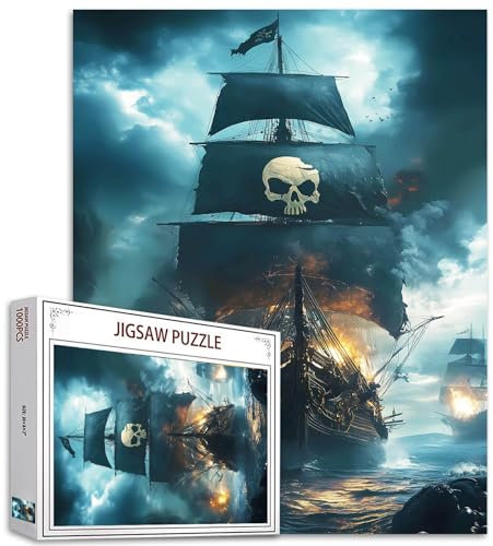 Aihonmin Pirate Ship 1000 Piece Jigsaw Puzzles for Adults Sailboats Jigsaw Puzzle for Challenging Family Activity Game DIY Nautical Artwork Puzzle for Home Decoration Gifts 20x27 Inches