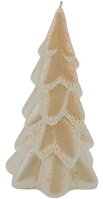 Dekohelden24 Hochwertige Kerze als Tannenbaum, Weihnachtskerze, Figurenkerze als Christbaum,Tannenbaumkerze in Perlmutt mit Glitter, handgemacht, Größe: H/Ø ca. 15 x 8 cm.