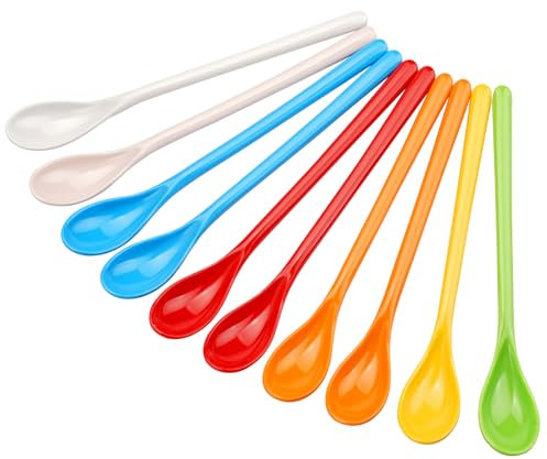 10 Pièces Cuillère Longue en Plastique Colorée, 19 cm Cuillère Mélamine à Dessert Manche Plastique, Cuillere a Cafe/Glaces/Confiture/Cocktail Long Manche