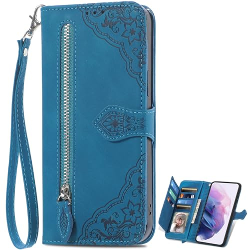 EasyShow Kompatibel mit Ulefone Note 20 Pro Hülle, Ulefone Note 20 Pro PU+TPU Leder Wallet Tasche Cover, 3D -Druckblumenkartenbeutel Mobilfunkkoffer für Ulefone Note 20 Pro-Blau