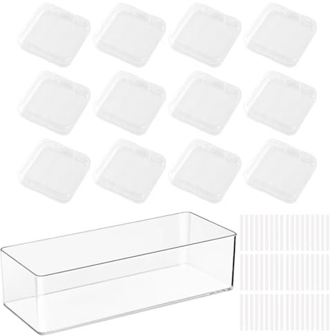 Dewocke 13 Piezas Caja de Almacenamiento para Uñas, Organizador de Uñas a Presion Incluye 54 PCS Cinta Doble cara, Transparentes de Acrílico Expositor de Uñas para Press on Nail Business Salón