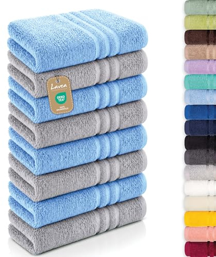 Lavea® 8er Set Handtücher 50x100 cm - Delphinblau & Silber | Elena Frottiererie, 100% Baumwolle, Saugstark & Weich, Handtücher Set, Waschbar, Gäste Handtücher, Frottierhandtuch