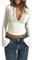 Women Bell Long Sleeve Top Lace Trim Going Out Crop Tops Flare Sleeve Deep V Neck Blouse Basic Tee Shirts (A-White, S)