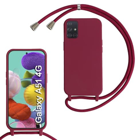 xinyunew Handykette für Samsung Galaxy A51 4G/M40S Hülle mit Band, Handyhülle mit Schnur zum Umhängen, weiche TPU Silikonhülle mit Band [abnehmbar] Halskettenhülle für Samsung Galaxy A51 4G/M40S-Rot