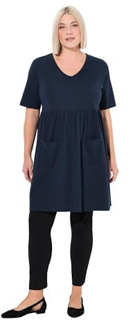 Ulla Popken Damen große Größen Übergrößen Plus Size Longshirt, Empirenaht, A-Linie, V-Ausschnitt, Halbarm Marine 54+ 838145130-54+
