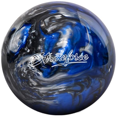 KR Strikeforce Bowlingball aus Polyester, ungebohrt, Blau/Schwarz/Silber, 7,3 kg