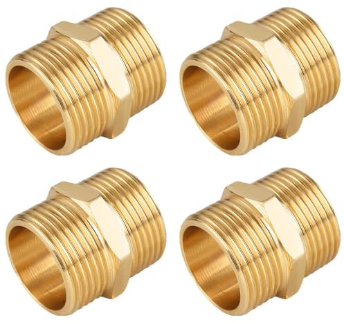 YRAKOZIN Lot de 4 doubles en laiton – 1, filetage extérieur Ø 33 mm, convient à l'eau potable, raccords sanitaires, accessoires pour tuyau d'arrosage