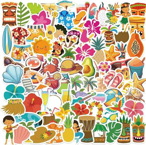 Hawaii Sommer Strand Aufkleber Set - 100pcs Bunte Pool Sticker für Kinder, Surfen und Strandmotive