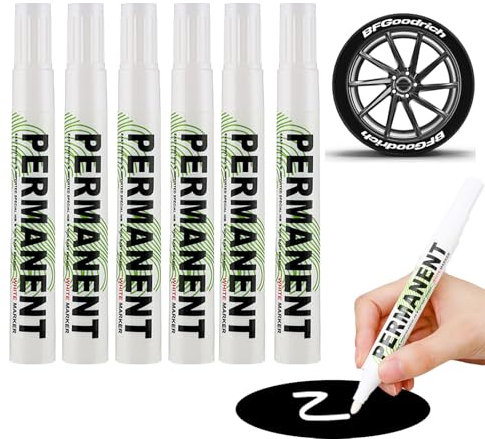 Caelura 6 Stück Reifenstift Weis Wasserfest 3mm, Reifen Stift Weiß Wasserfest, Lackstift Weiß für Auto Motorrad Reifen, Glas, Holz, Stoff, Metall, Steine