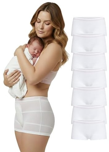 Herzmutter Wochenbett Unterwäsche 7er-Set OekoTex Einweg-Wöchnerinnen 9500 | Geburt Kaiserschnitt Entbindung Postpartum Unterhosen Damen Mama-Slip