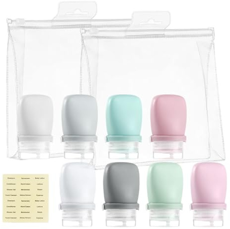 Mulaibdin 8 Pcs Travel Bottles for Toiletries, Silicone Travel Containers 30ml with Labels, Leakproof Toiletry Bottles Refillable for Liquids, Small Mini Squeeze Bottle Travel for Shampoo,Lotion,Cream