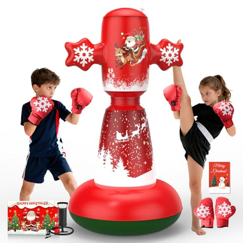 Upgrade Punching Bag for Kids, 147cm Stable Kids Boxing Set with Gloves and Air Pump, Premium Punch Bag Toy, Birthday Gifts for Boys & Girls Age 3-8 for Practicing Karate,Taekwondo,MMA