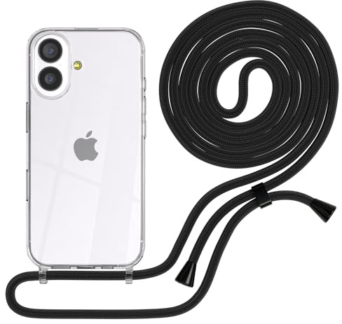 EAZY CASE Handykette kompatibel mit iPhone 17 Handyhülle mit Umhängeband, Handykordel mit Schutzhülle, Silikonhülle, Hülle mit Band, Stylische Kette für Smartphones, Schwarz - Clips Schwarz