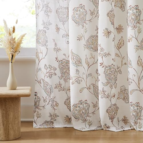 Treatmentex Voile Gardinen bedrucktem Vorhänge Ösen 2er Set 140x245 Khaki | Hochwertiges bedrucktes,für Wohnzimmer, Schlafzimmer Esszimmer, lichtdurchlässig, leicht und dekorativ für moderne Fenster.