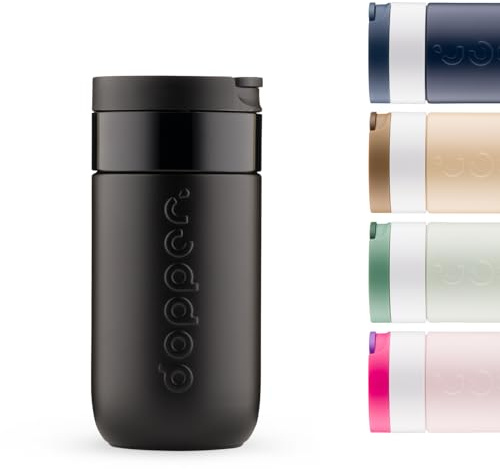 Dopper Travel Mug Thermobecher 300 ml Blazing Black - Auslaufsicherer Isolierbecher für kohlensäurehaltige Getränke, 6h warm / 20h kalt, 90% recycelter Edelstahl
