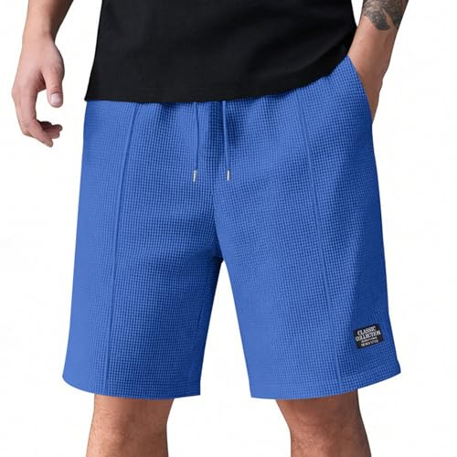 Short Homme Waffle Confort Doux Short Sport Homme avec Cordon Taille Elastique Bermuda Séchage Rapide Respirant avec Poches Latérales Pantalon Court Baggy Plage Pantacourt Outdoor Randonnée