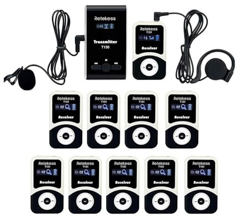 Retekess T130-T131 Wireless Tour Guide System, Audio Tour Guide System, PLL Technology, 60m, 12H Standby, Tour Guide Microphone, Translator Interpretation Equipment for Factory Tours, Travel, College