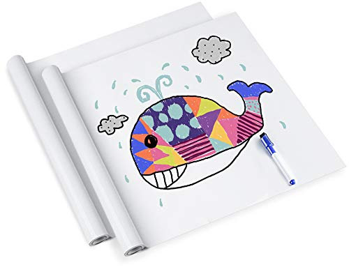 rabbitgoo Whiteboard Folie, Selbstklebende Weißwandtafel Folie Whiteboard Sticker DIY Whiteboardfolie Kreidetafel Wandaufkleber mit Whiteboard Stift - Weiß 44.5 x 199 cm (2 Pack)