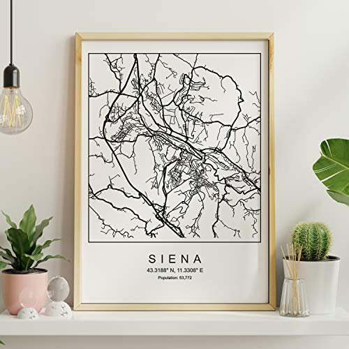 Nacnic Blade Siena Stadtkarte im nordischen Stil schwarz und weiß. A3 Größe Plakat Das bedruckte Papier Keine 250 gr. Gemälde, Drucke und Poster für Wohnzimmer und Schlafzimmer