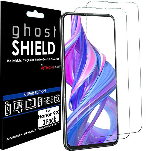TECHGEAR [Pack of 3] Screen Protectors for Honor 9X [ghostSHIELD Edition] Genuine Reinforced TPU film Screen Protector Guard Covers with FULL Screen Coverage inc Curved Screen Area