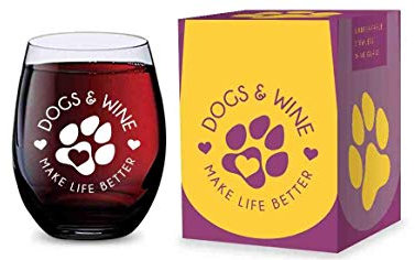 GSM Brands Stemless Wine Glass for Dog Lovers (Dogs and Wine Make Life Better) Made of Unbreakable Tritan Plastic and Dishwasher Safe - 16 ounces