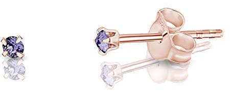 DTPsilver - Winzige Ohrringe 925 Sterling Silber Rosèvergoldet mit Kristallen von Swarovski® Elements Runde Sehr kleine Ohrstecker - Durchmesser 2 mm - Farbe : Tansanit