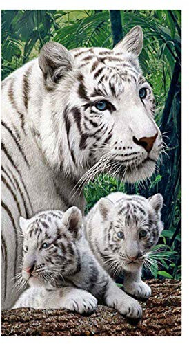 Große Strandtücher XXL Badetuch Schnell Trocknend Wasseraufnahme Extra Microfiber,3D Tiger Weiß Motiv Handtuch Erwachsene Kinder Jugend Herren Erwachsene Kuscheldecke Surfer (150 x 200 cm)