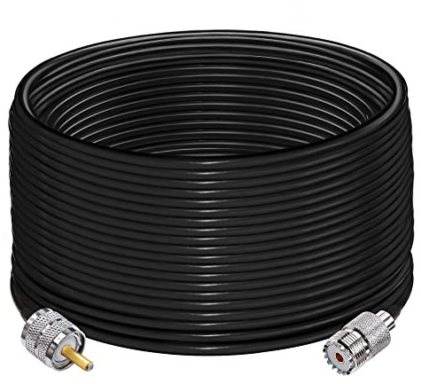 TUOLNK Câble UHF PL259 RG58 65,6ft (20M) PL259 SO239 Câble d'extension mâle à femelle Câble coaxial CB à faible perte Noir pour radio bidirectionnelle Radio CB Dispositifs LAN sans fil