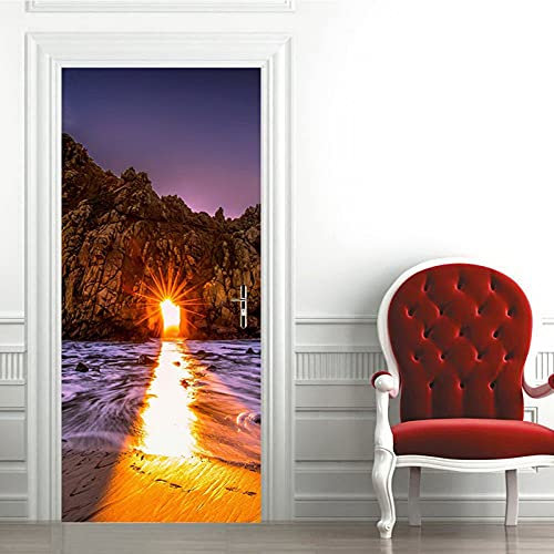 A.Monamour Sticker Porte Autocollant Poster De Porte 3D Paysage De Montagne Au Lever du Soleil Nature Vinyle Affiche De Porte Sticker Mural Papier Peint Art Décor 85 x 200 cm