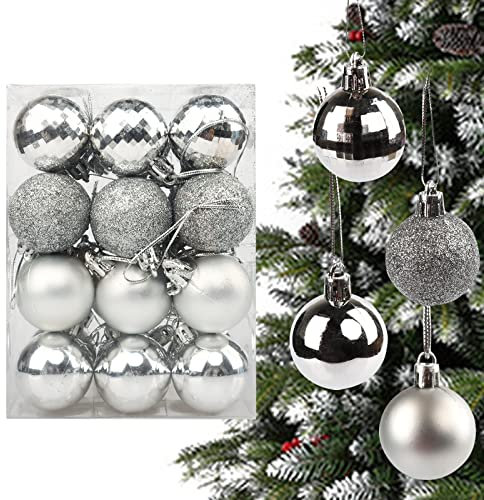 Yisscen 24er Set Weihnachtskugeln ø 4cm Weihnachtskugeln Silber,Christbaumkugeln aus Kunststoff,Weihnachtsbaumschmuck Weihnachtsbaumkugeln,Wiederverwendbar Party Deko Kugeln - 4 Stile