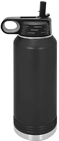Polar Camel Edelstahl-Wasserflasche mit Klappdeckel und Strohhalm, 900 ml, Schwarz