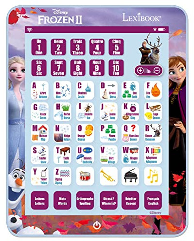 Lexibook, Die Eiskönigin, pädagogisches zweisprachiges Lerntablett, Buchstaben, Zahlen, Wörter, Rechtschreibung und Musik Lernen, Englisch / Polnisch, Lila, JCPAD002FZi17