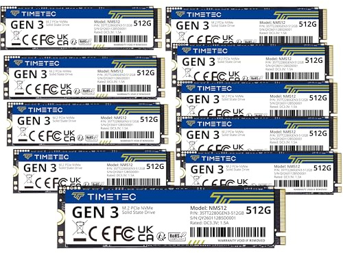 Timetec 512GBx10 (10 Pack) SSD NVMe PCIe Gen3x4 8Gb/s M.2 2280 3D NAND TLC 350TBW SLC Cache Read/Write Speed Up to 2,000/1,600 MB/s Internal Solid State Drive for PC Laptop and Desktop