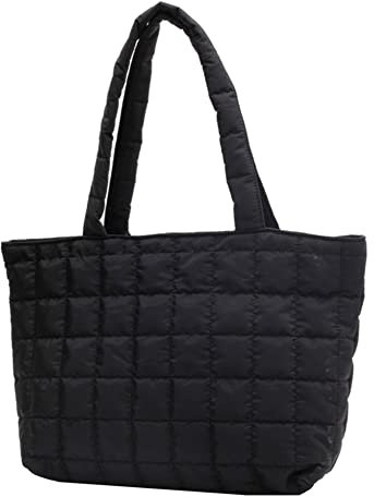 Herbst Winter Frauen Tragetasche Gesteppte Geldbörsen Handtaschen Rhombus Muster Shopper Tasche Frauen Solide für den täglichen Urlaub, Schwarz