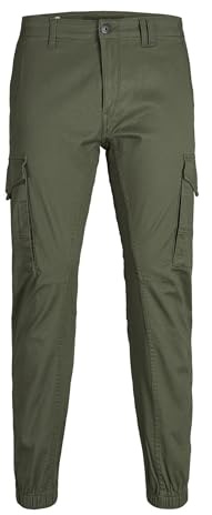 JACK & JONES Cargo Trousers, Slim Fit, Forest Green, 38W x 32L